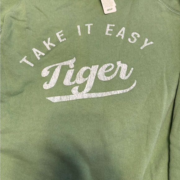 Aerie Take It Easy Tiger 100% Cotton Green Sweatshirt NWT XL - Picture 2 of 10